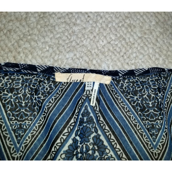 Womens Dress-FLOREAT-ANTHROPOLOGIE-navy/wht "Tiered Peasant Maxi" silky/sheer-14 - Picture 4 of 4